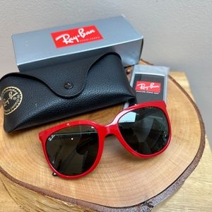 Ray-Ban RB4126 Cat's 1000 Sunglasses with Cherry Red Frames, Case and Box.